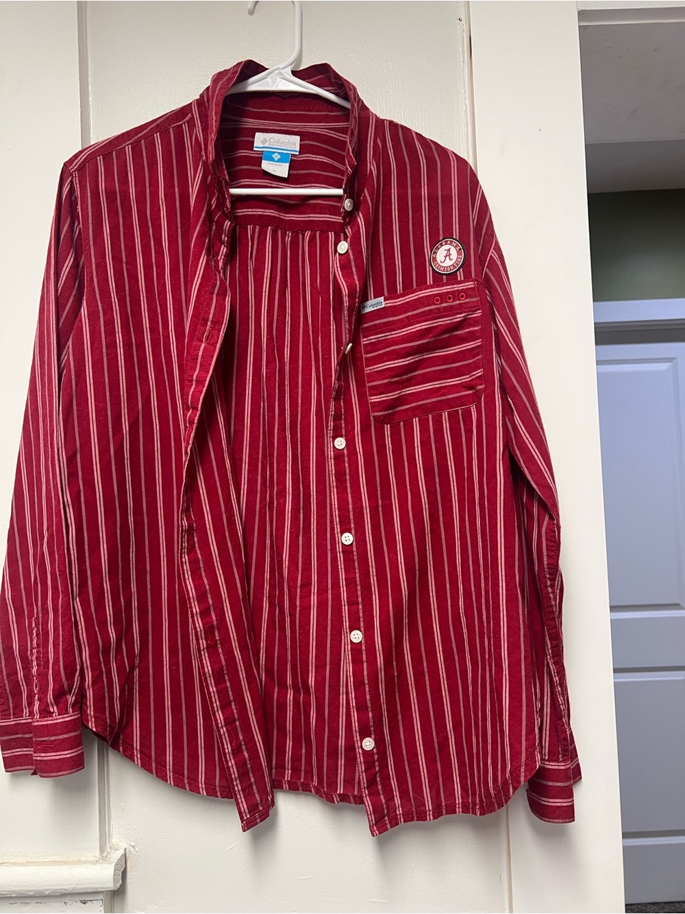 Columbia Men's Red & White Striped Button-Down Shirt